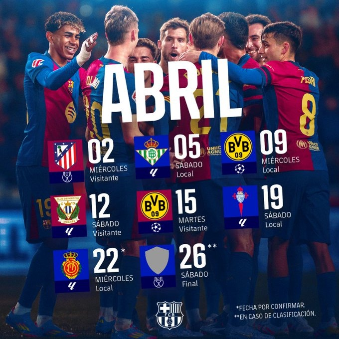 Futbolia's tweet photo. El Barça en su calendario ya pone la final de Copa. 
Atleti, en serio, más os vale ir con todo y eliminar a estos.

Nosotros en Arcentales a las 19h https://t.co/JScP8FHPhx