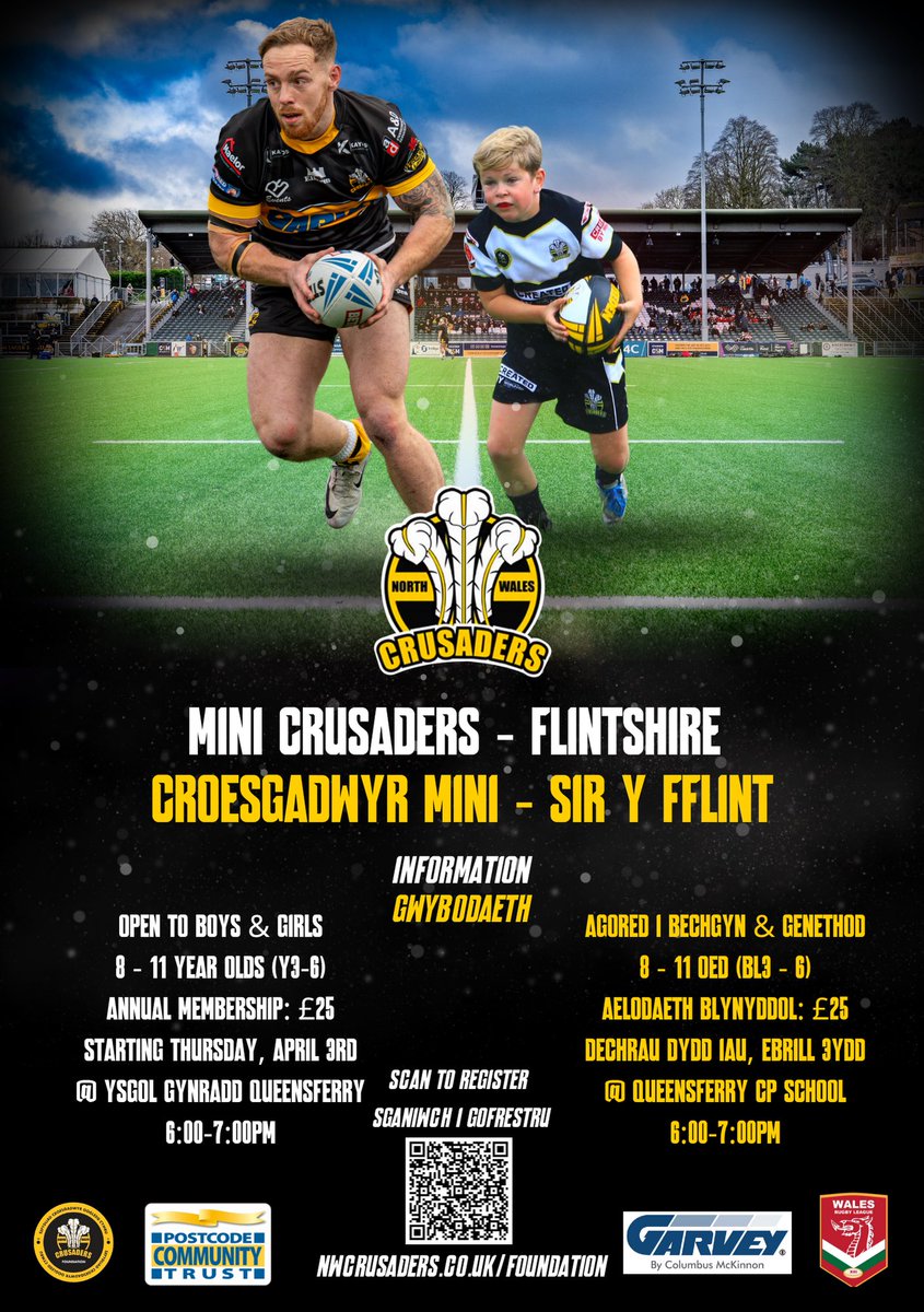 Ymarferion Croesgadwyr Bach yn dechrau wythnos yma yn Sir Y Fflint! Cofrestrwch trwy’r linc isod i ymuno 🏈

Mini Crudaders Trainings starting this week in Flintshire! Register using the link below 🏈

forms.gle/JJPxbE9TuCdARM…