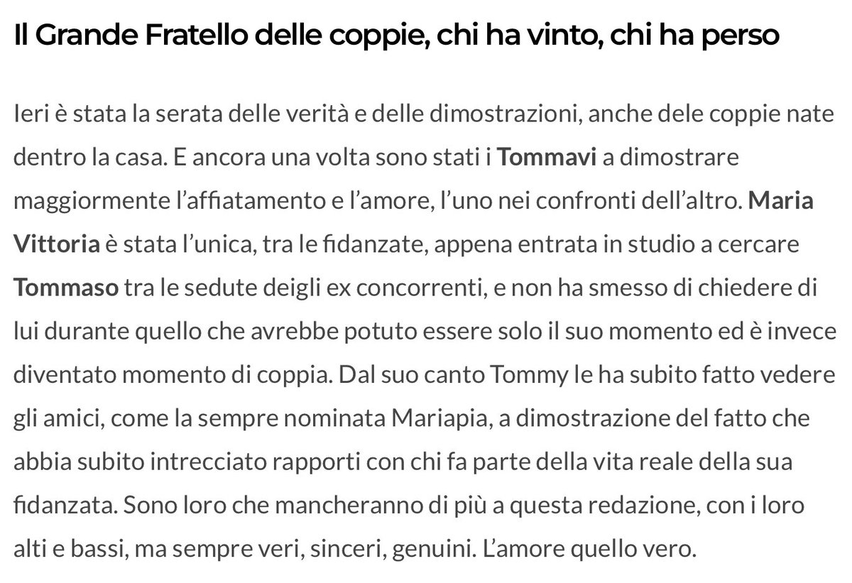 jonitaxsempre7's tweet photo. “Sono loro che mancheranno di più a questa redazione, con i loro alti e bassi, ma sempre veri, sinceri, genuini. L’amore quello vero. “❤️‍🩹 #tommavi https://t.co/iGrRKrUtzX