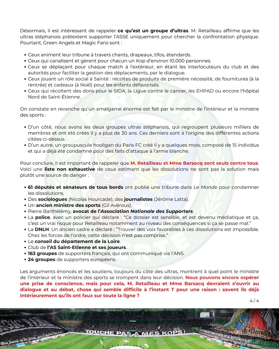 🚨 NON : LA DISSOLUTION DES GROUPES ULTRAS N'EST PAS JUSTIFIABLE !

Analyse du communiqué du ministre de l’intérieur, publié ce samedi 29 mars, de ses déclarations ainsi que celles de la ministre des sports.

#LeChaudronNeSeDissoutPas