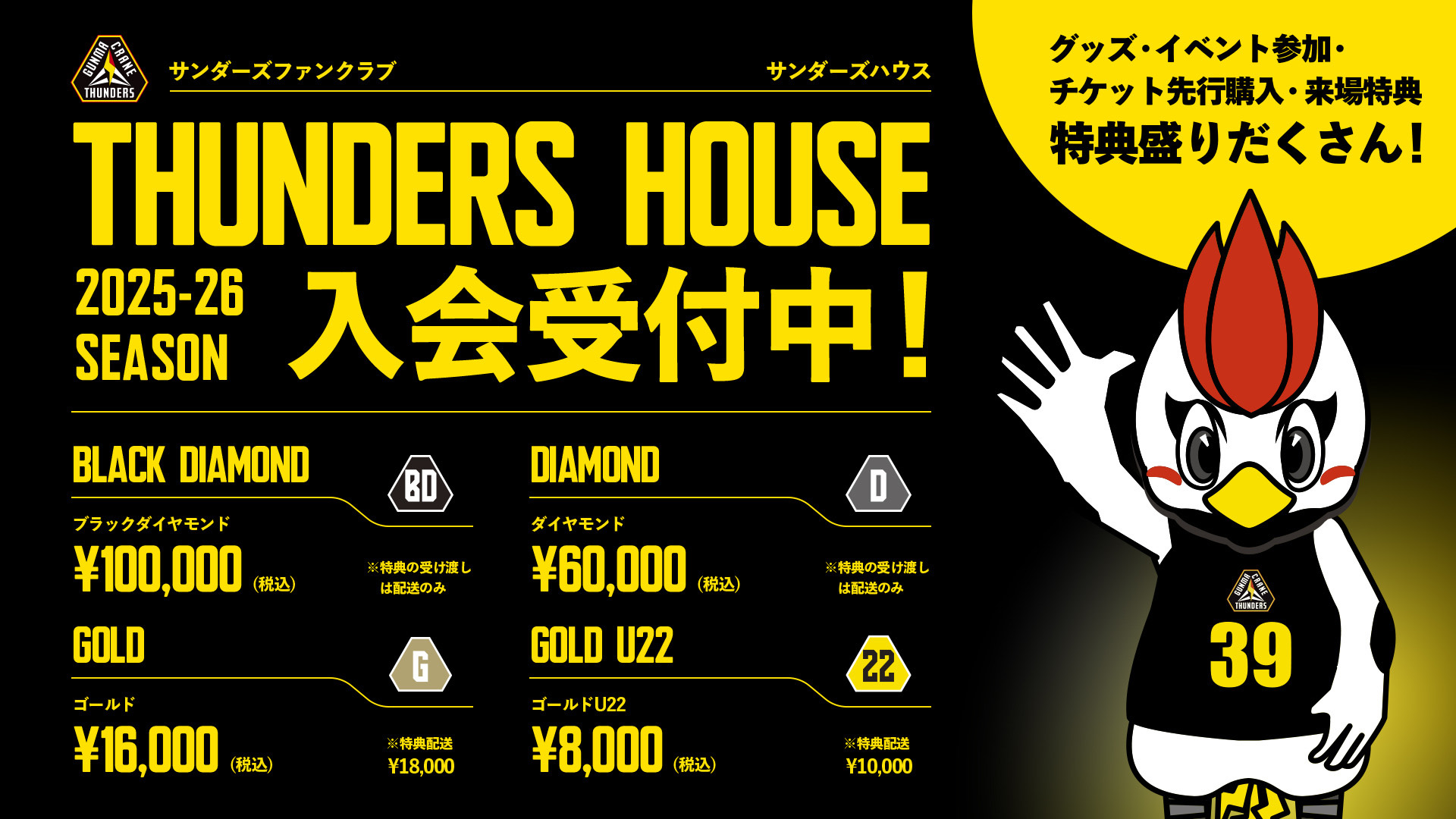 群馬クレインサンダーズ★ファンクラブグッズセット サンダーズハウス】2023-24シーズン会員 4/15(土) 8:00入会受付