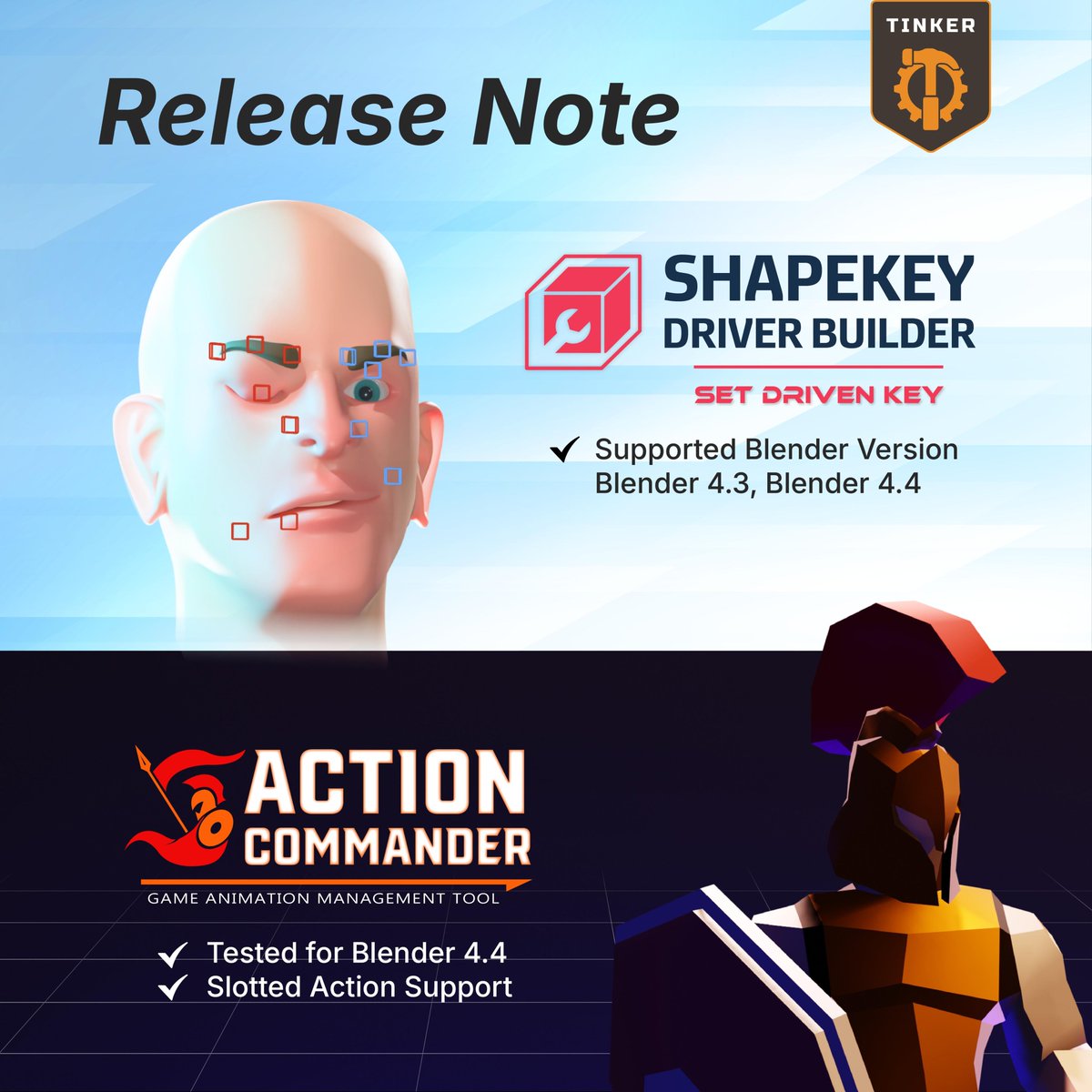 tinkerboi2024's tweet photo. ๐ Action Commander & Set Driven Key! ๐
๐น Action Commander 1.6 (Minor Update)
โ
Now supports Blender 4.4 Slotted Actions
๐น Set Driven Key
โ
Tested & Working smoothly in Blender 4.4
๐Get it now! (Link below)
#TinkerBoi #b3d #Blender3d #RiggingTools #GameAnimation https://t.co/0cMuDDfnUx