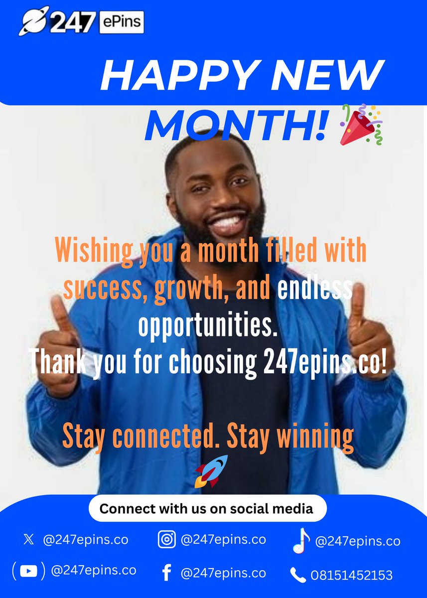 247epins's tweet photo. Cheers to a new month filled with success, growth, and endless possibilities! 🚀 We appreciate you, our valued customers. Stay winning with https://t.co/OIKa6HIGoI! 💙
.
.
.
.
.
.
.
.
.
 #HappyNewMonth #AprilWins #StayConnected #247epins https://t.co/pKz6PxaCJY