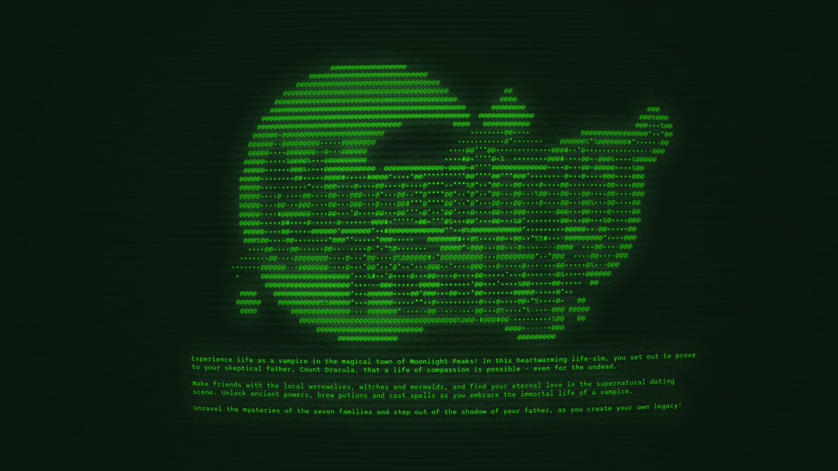 We've heard your feedback! We found a way to speed up development and we're excited to share this big update with you all! 

Gone is the purple. Welcome to Moonlight Peaks, the worlds most cozy text adventure.

All in glorious monochrome green. More updates soon! 💚