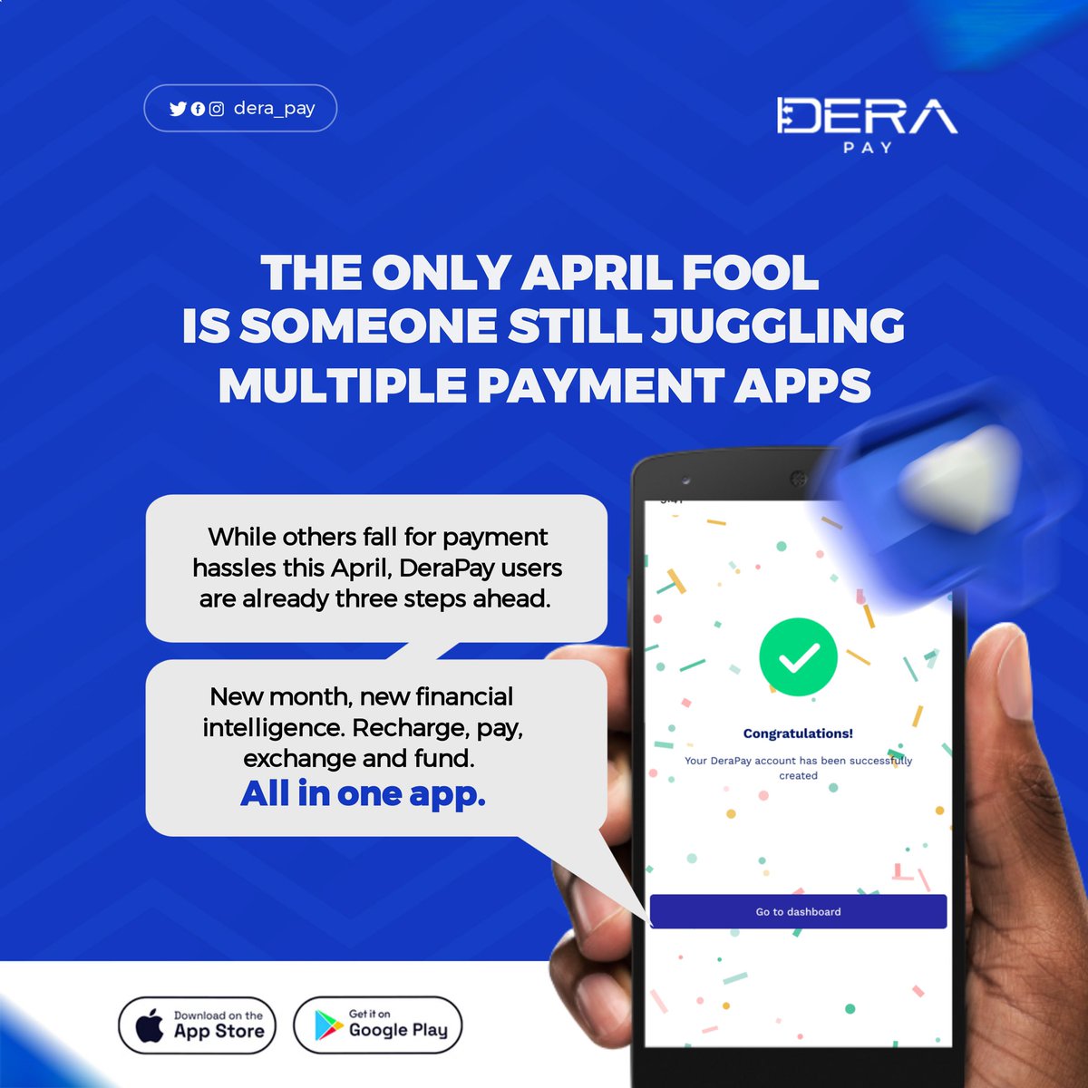 DeraPay's tweet photo. Some pranks are funny, but struggling with multiple payment apps? That’s the real joke. 😆 This April, move smarter with Derapay, one app for all your transactions. 

#derapay #billpayment #newmonth #cryptoexchange #mobileapp https://t.co/qqLH8Fz2jW
