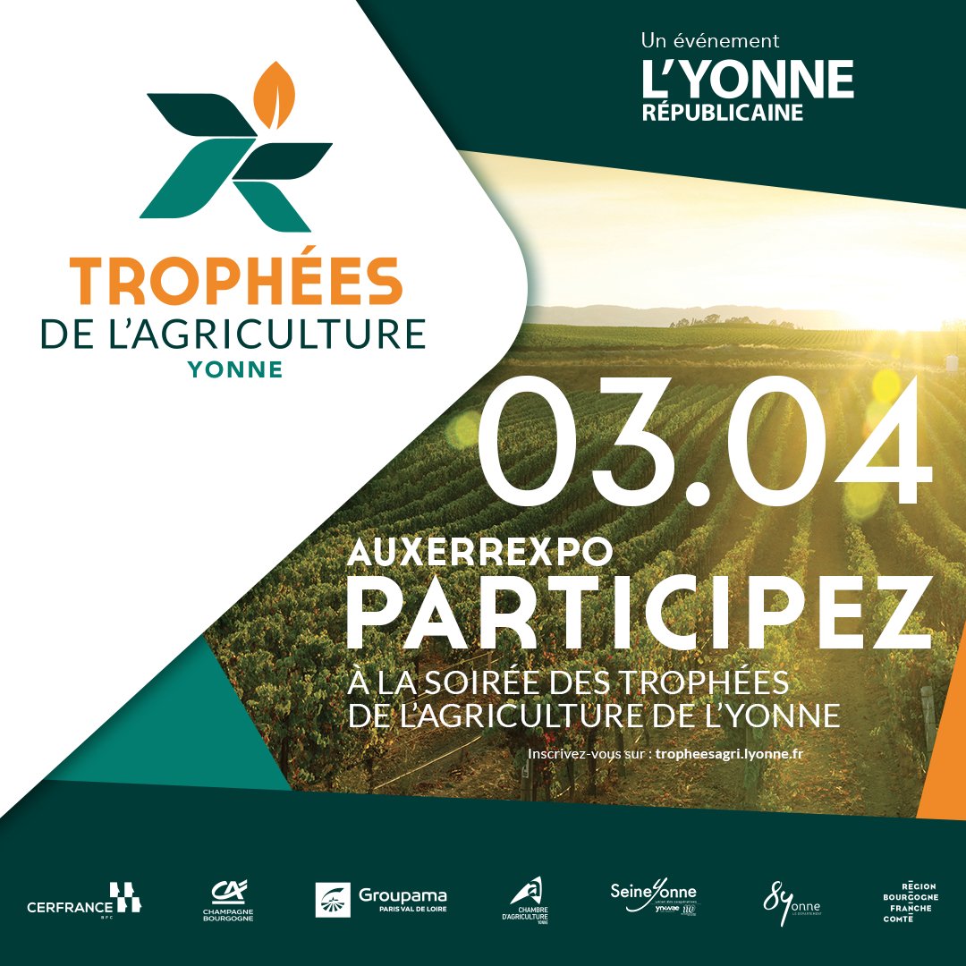 Les #TrophéesAgriculture de l’#Yonne approchent ! 🏆

Notre union <a href="/SeineYonne/">SeineYonne</a> est fière de soutenir cette 2e édition, un événement dédié à l’innovation agricole.

📅 RDV le 3 avril à <a href="/auxerrexpo/">Auxerrexpo</a> pour célébrer celles et ceux qui façonnent l’agriculture de demain !

<a href="/lyonne_fr/">L'Yonne Républicaine</a>
