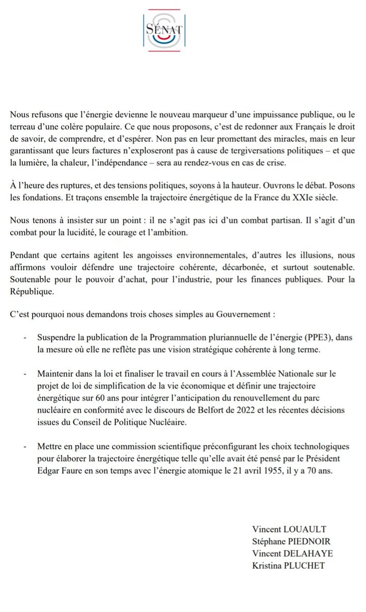 Stoppons l'explosion de la facture électrique des français ! 

Suite à la conférence de presse organisée ce matin avec le sénateur <a href="/vincent_louault/">Vincent Louault</a> nous publions avec 80 parlementaires et spécialistes de l'énergie cet appel à cesser la politique énergétique proposée dans la PPE