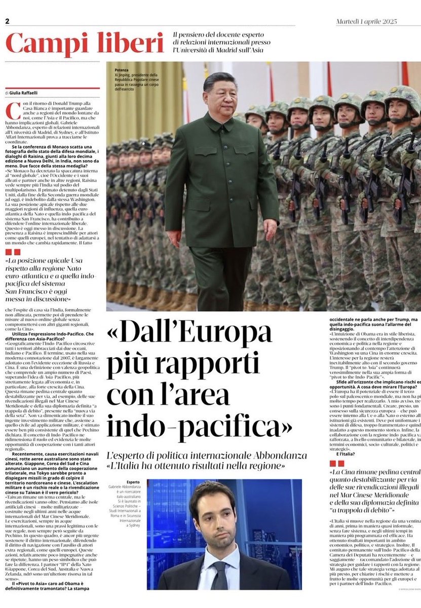 Dr_G_Abbondanza's tweet photo. Oggi su @il_T_quotidiano per parlare di #Europa, #Italia, e #IndoPacifico 🌍 🌏 

Grazie a @giu17raffa per l’ottima intervista! https://t.co/FJLEP7r8ga