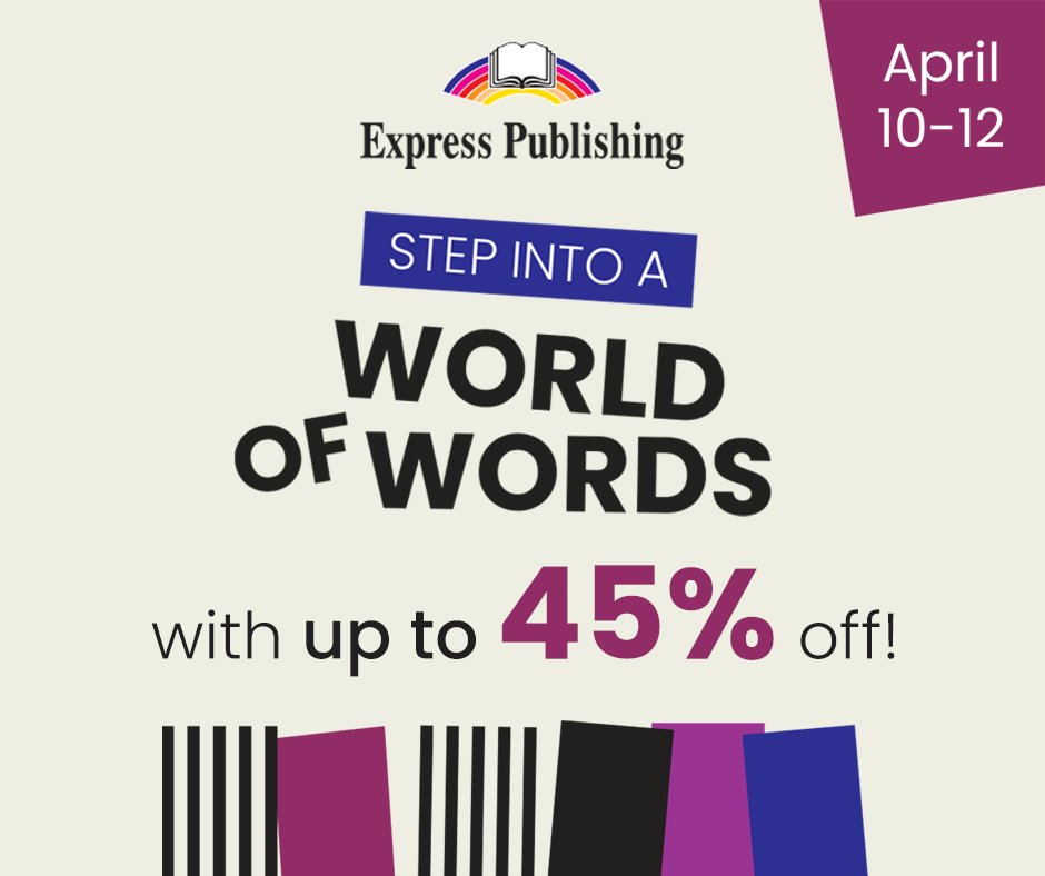 📅 Mark your calendars! 
Our WEB OFFER is coming 10-12 April! 🎉

📌 45% off Resource Books &amp; Readers
📌 25% off Exam &amp; Skills Resources, Courses &amp; More!

📖Browse our ELT resources: expresspublishing.co.uk

#WorldofWords #Offer #Education #ELT #EnglishTeachers #ExpressPublishing
