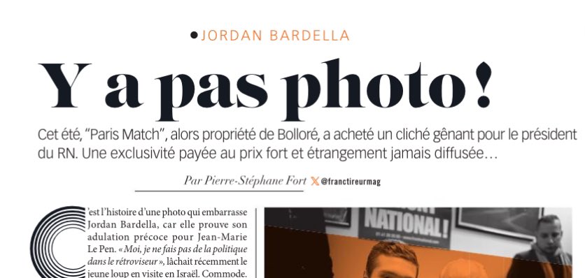 Caroline Fourest (@carolinefourest) on Twitter photo ❌ EXCLU : Demain dans <a href="/franctireurmag/">Franc-Tireur</a>, nous publions un article de <a href="/PSFort/">Pierre-Stéphane Fort</a> sur l’histoire d’une photo embarrassante pour la dédiabolisation de Jordan Bardella… Un cliché que Paris-Match a acheté pour le garder dans un tiroir (interdisant à d’autres de le publier) pendant toute ❌ EXCLU : Demain dans <a href="/franctireurmag/">Franc-Tireur</a>, nous publions un article de <a href="/PSFort/">Pierre-Stéphane Fort</a> sur l’histoire d’une photo embarrassante pour la dédiabolisation de Jordan Bardella… Un cliché que Paris-Match a acheté pour le garder dans un tiroir (interdisant à d’autres de le publier) pendant toute