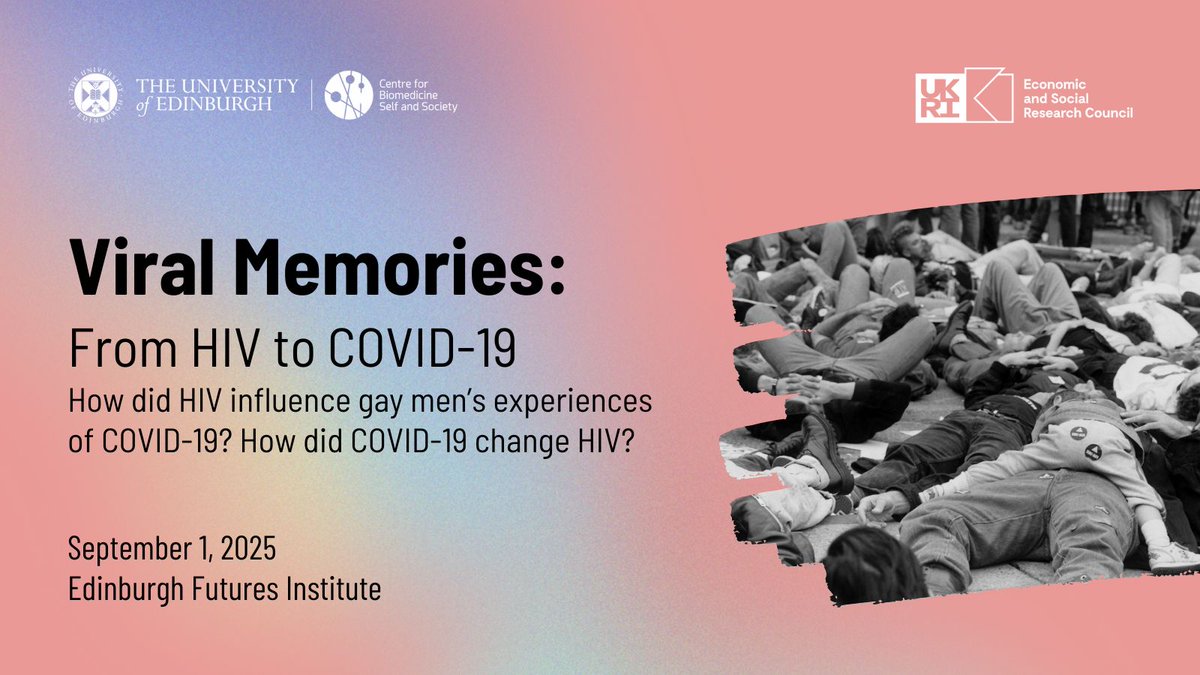 Jaime Garcia-Iglesias jgarciaiglesias.bsky.social (@jgarciaiglesias) on Twitter photo 🥰Delighted to announce our end-of-project event for <a href="/ViralMemories/">Viral Memories research</a>.
🤩Join us at <a href="/UoE_EFI/">Edinburgh Futures Institute</a> on Sept 1, 2025 to hear about #COVID, #HIV and memories
🫴Register here: eventbrite.co.uk/e/viral-memori… 🥰Delighted to announce our end-of-project event for <a href="/ViralMemories/">Viral Memories research</a>.
🤩Join us at <a href="/UoE_EFI/">Edinburgh Futures Institute</a> on Sept 1, 2025 to hear about #COVID, #HIV and memories
🫴Register here: eventbrite.co.uk/e/viral-memori…