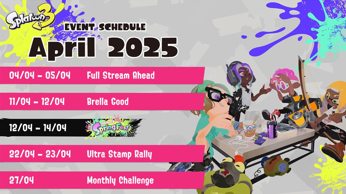 Here are this month's #Splatoon3 events to put a spring in your step!