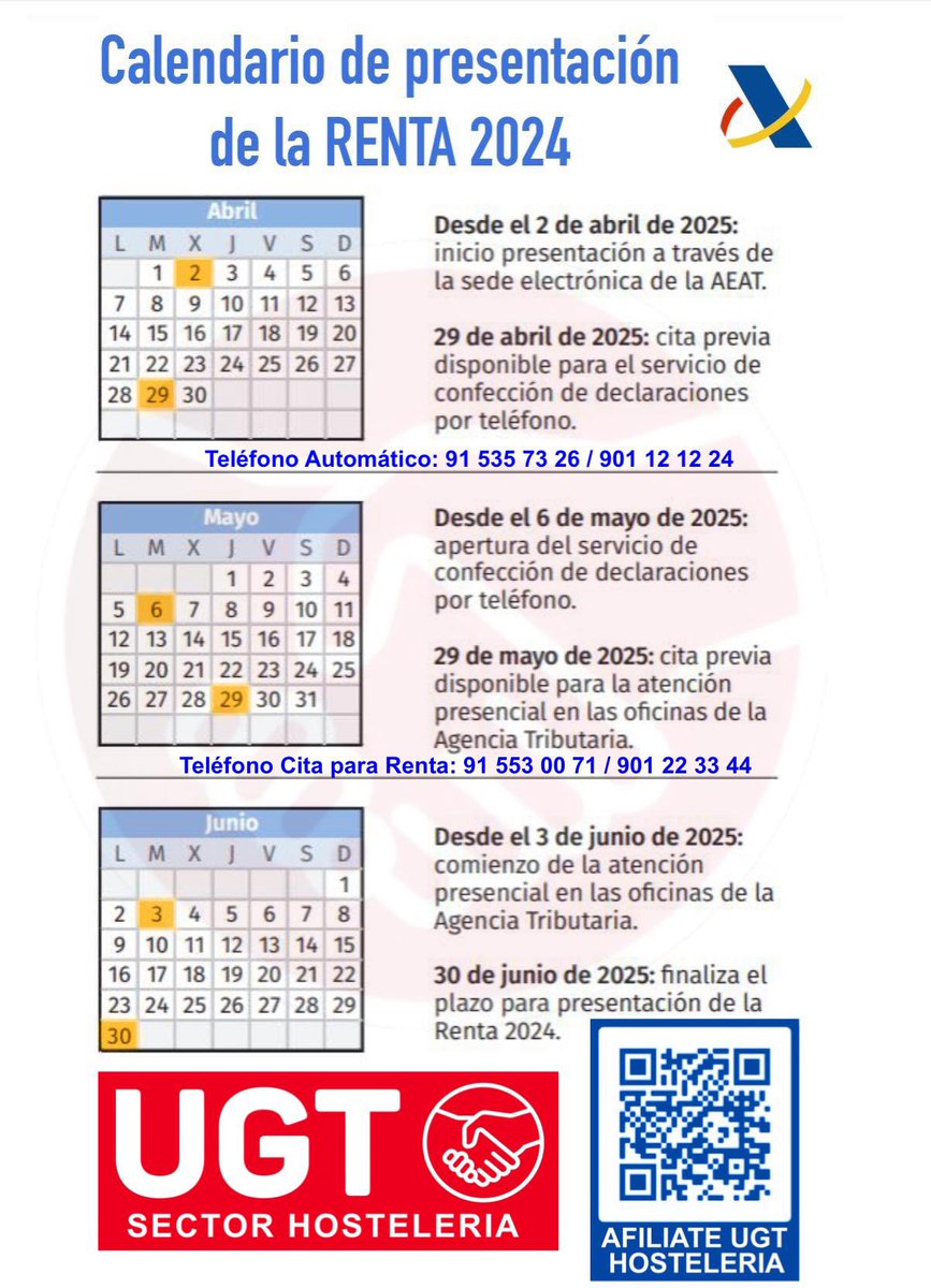 hosteleriaugt's tweet photo. ‼️Calendario de la Renta 📆 https://t.co/Urm5cw51RD