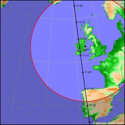 In 30 minutes the <a href="/framonauts/">fram2</a> will pass directly over the entire length of Ireland - the first orbiting  humans ever to do so.  Enjoy the view! It's a lovely day down here, so be sure to take some pics!