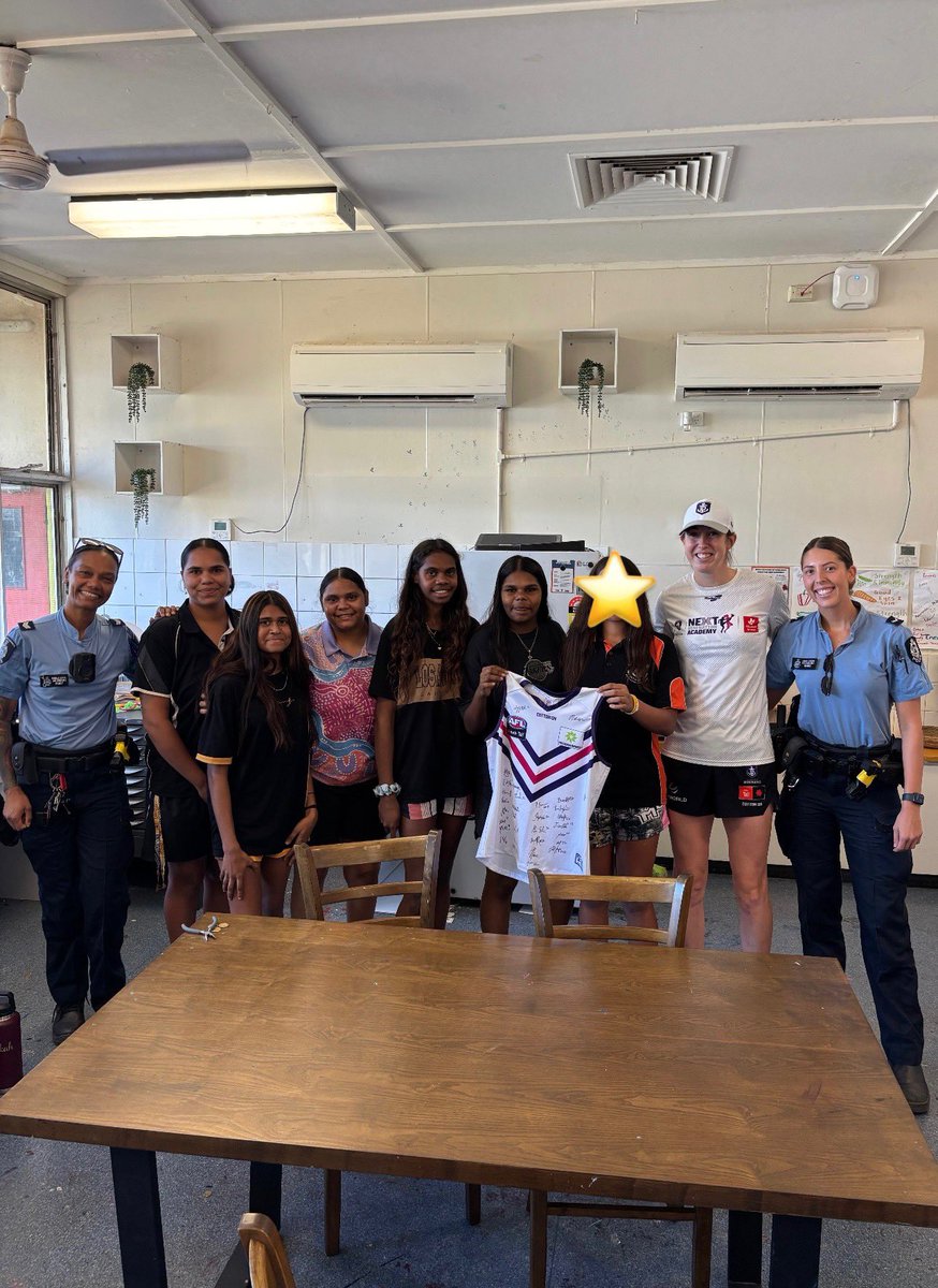 WyndhamPol's tweet photo. Wyndham Police had the pleasure to attend the Wyndham High School earlier today for a shooting stars footy 🏉 chat where the one and only Aine TIGHE from the Fremantle Dockers footy team led a leadership yarn with the high school girls, empowering them to chase their dreams #fb https://t.co/lMt0s20Rch