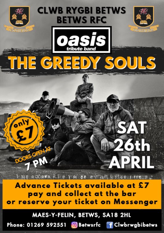 Oasis Night - Sat 26th April only £7, also win 2 tickets +8 cans of Au, simply like our post, comment your name and share the post. Good Luck
