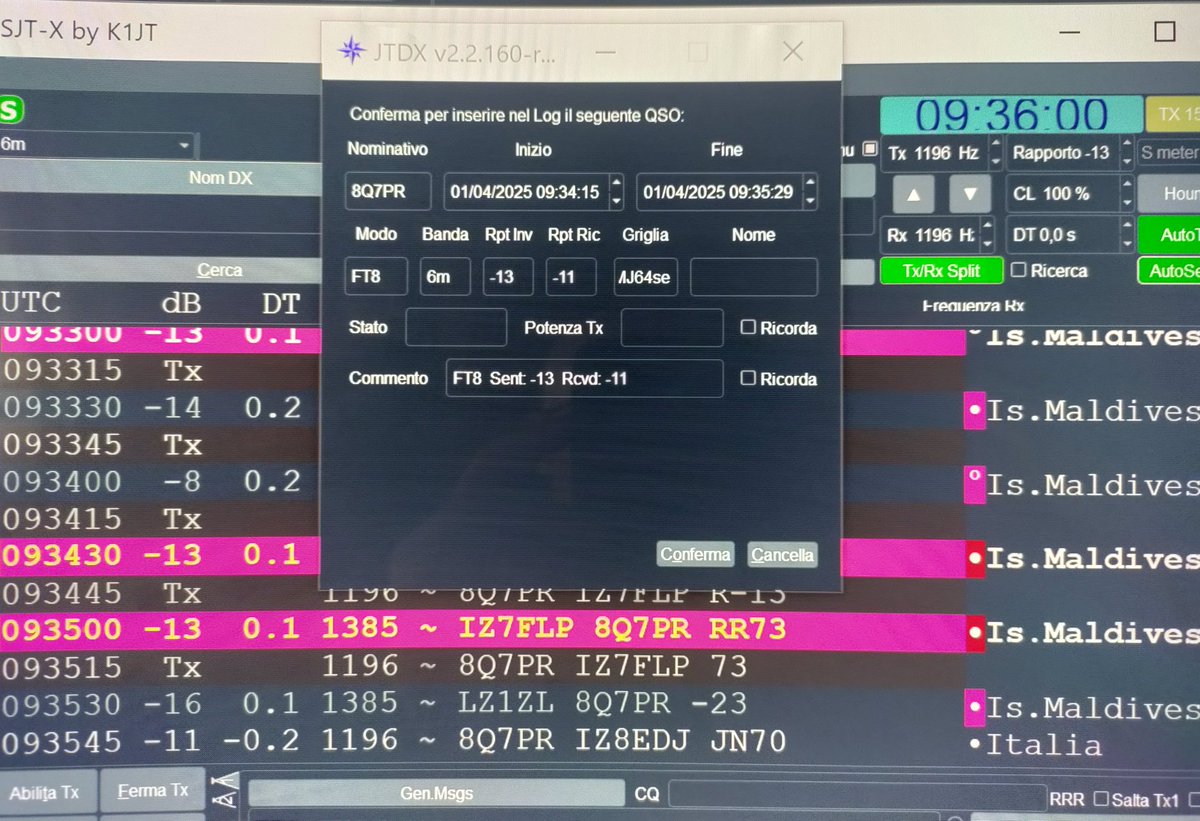 IZ7FLP's tweet photo. 8Q7PR New DXCC#184 #50Mhz https://t.co/iOTL8zKa24