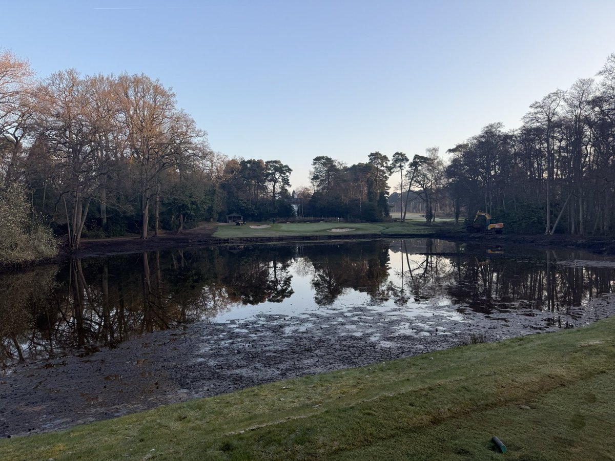 The pond in our 10th hole nearly drained and ready for filling in and planting with heather!