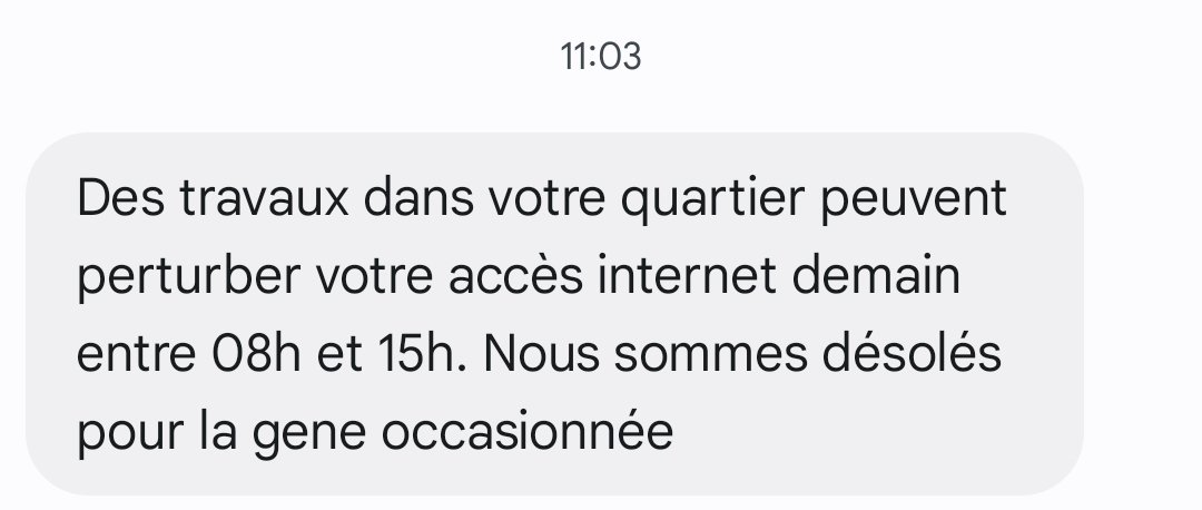 tcx32fr's tweet photo. @Orange_conseil 
Serait il possible quand on reçoit un message SMS qui dit que la ligne internet va être perturbée cause travaux, que soit précisée quelle ligne est concernée quand on a plusieurs lignes sous contrat ? Merci https://t.co/Pg33CY5Y7j