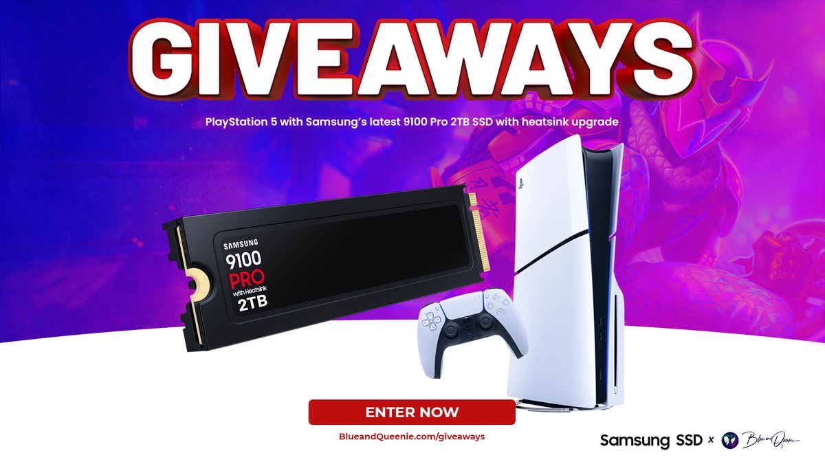 🔥 PS5 x Samsung Upgrade Bundle #Giveaway 🔥

Samsung's breakthrough 9100 Storage technology is out and we're joining forces to giveaway #PlayStation5 2TB upgrade bundle!

🔹Follow <a href="/QueenieandBlue/">Row Queenie 🏳️‍🌈 (Official 4K Twitch Testing)</a> 
🔹Follow <a href="/SamsungUK/">Samsung UK</a>
🔸Retweet
🔸Tag a friend
➡️Enter blueandqueenie.com/giveaways #ad