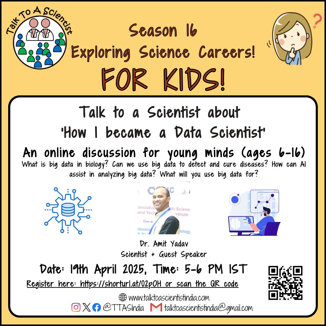 DBT-THSTI (@thstifaridabad) on Twitter photo Dr Amit Kumar Yadav (<a href="/theoneamit/">Amit Kumar Yadav</a>) from <a href="/THSTIFaridabad/">DBT-THSTI</a> will share his thoughts with young minds on how to become a data scientist! Join his talk, "How to Become a Big Data Scientist," on April 19th, 2025 organized by <a href="/IndiaBioscience/">IndiaBioscience.org</a>.
<a href="/DBTIndia/">Department of Biotechnology</a> <a href="/rajesh_gokhale/">Rajesh Gokhale</a>┬а<a href="/drkarthik2010/">G Karthikeyan</a> Dr Amit Kumar Yadav (<a href="/theoneamit/">Amit Kumar Yadav</a>) from <a href="/THSTIFaridabad/">DBT-THSTI</a> will share his thoughts with young minds on how to become a data scientist! Join his talk, "How to Become a Big Data Scientist," on April 19th, 2025 organized by <a href="/IndiaBioscience/">IndiaBioscience.org</a>.
<a href="/DBTIndia/">Department of Biotechnology</a> <a href="/rajesh_gokhale/">Rajesh Gokhale</a>┬а<a href="/drkarthik2010/">G Karthikeyan</a>