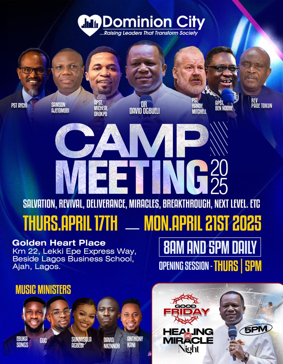 Who are you inviting to #Dccampmeeting2025 to have an encounter with God through the ministry of <a href="/pstdavidogbueli/">Pastor David Ogbueli</a> <a href="/davidnkennor/">It's David</a> <a href="/ministerguc/">GUC</a> and others. Get ready to come in contact with the spirit of just men made perfect. There will be a release of heavenly mantles.
God will be