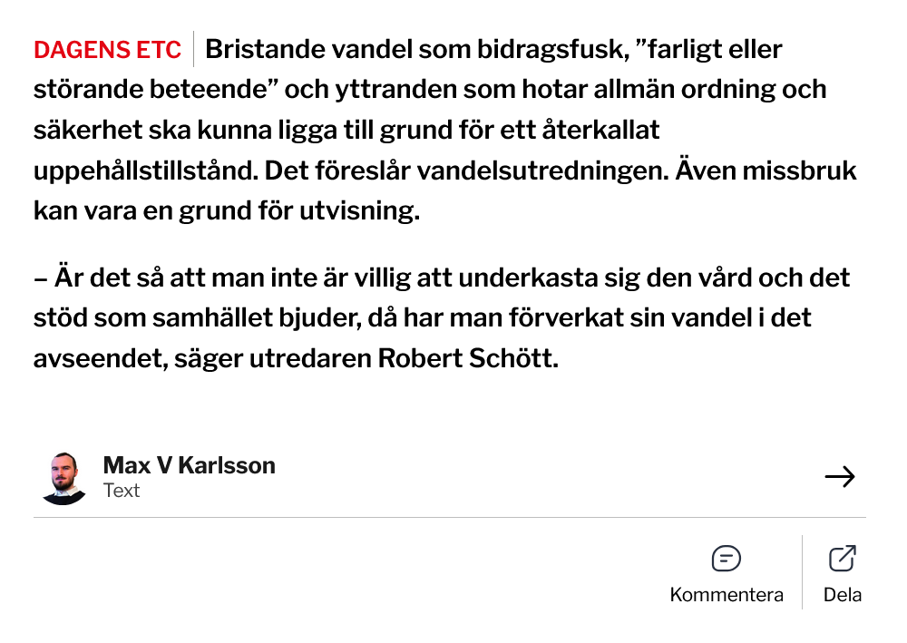 vpressfeldt's tweet photo. Det absurda: som asylsökande har du i de flesta regioner inte ens rätt till missbruksvård. Hur kan det räknas som "bristande vandel" att inte ta emot vård och stöd du inte får tillgång till? https://t.co/PTvEExInAb