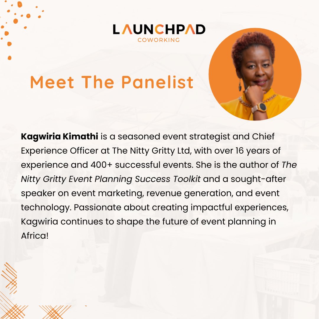 What makes an event truly unforgettable? 

Join Kagwiria Kimathi, an expert in event strategy and experience design, as she shares insights on creating events that connect, inspire, and drive real impact.

Sign up today bit.ly/LaunchPad-CSE