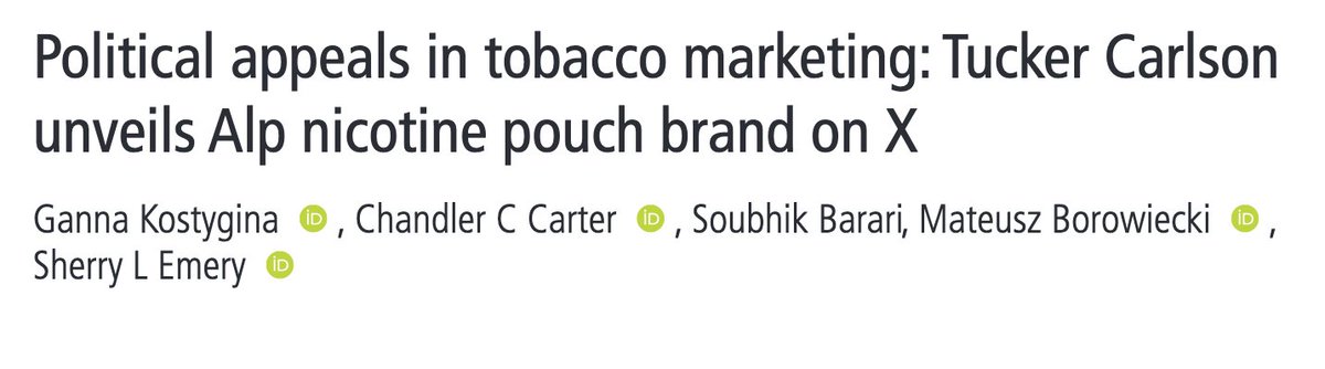 Tobacco Control (@tc_bmj) on Twitter photo Latest News: Ad watch - Political appeals in tobacco marketing: Tucker Carlson
unveils Alp nicotine pouch brand on X. bit.ly/3DNDHe5 <a href="/SherryEmery/">Sherry Emery</a> Latest News: Ad watch - Political appeals in tobacco marketing: Tucker Carlson
unveils Alp nicotine pouch brand on X. bit.ly/3DNDHe5 <a href="/SherryEmery/">Sherry Emery</a>
