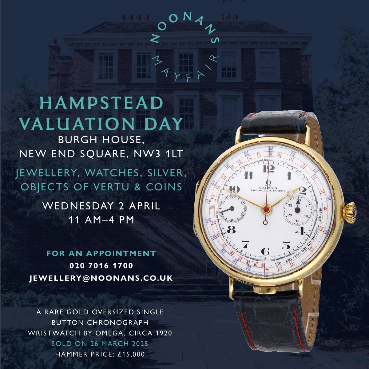 NoonansJewels's tweet photo. TOMORROW! #JEWELLERY #WATCHES #SILVER #OBJECTSOFVERTU #COINS #VALUATIONDAY #HAMPSTEAD #BURGHHOUSE
Burgh House &
Hampstead Museum
New End Square
Hampstead
NW3 1LT
Wednesday, April 2, 2025
11 am - 4pm
Please ring for an appointment
https://t.co/wOJqSNoCS2 https://t.co/avZPX4cBYS