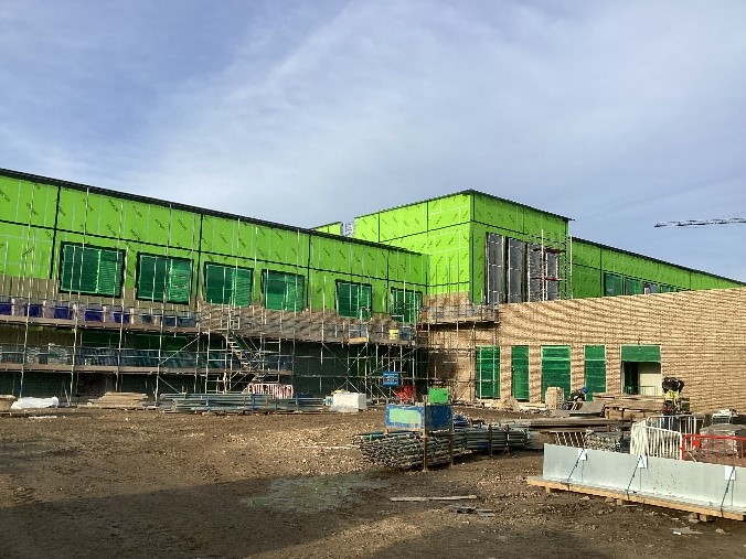Sharing the latest pictures from our new school site - this recent good weather has enabled progress across all areas of the site, with windows nearly complete and internal work now taking place, which is giving an idea of some of the layout! 😊