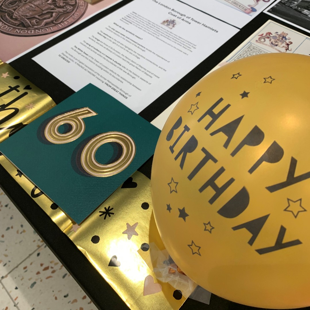 LBTHArchives's tweet image. Happy birthday to us! The London Borough of Tower Hamlets is 60 years old today! 🥳 🎊
To mark the occasion, Richard our Archives Manager and Annette one of our Archivists set up stall in @TowerHamletsNow Town Hall to display some material charting 60 eventful years and more!