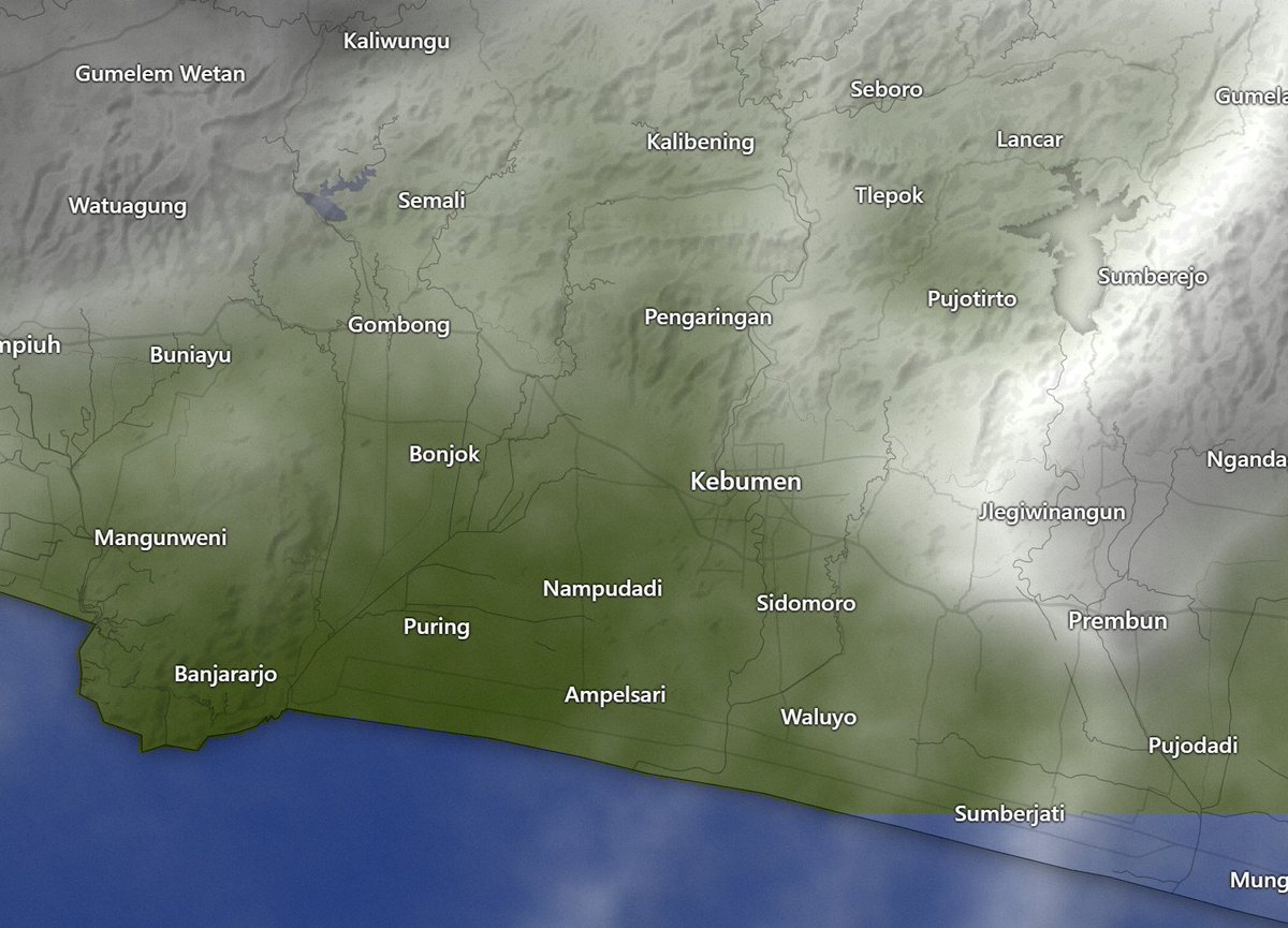 17:00 | Update cuaca Kebumen via Satelit EUMETSAT: Umumnya berawan. Potensi hujan sedang-lebat kadang disertai angin kencang dan petir di Rowokele bagian utara, Sempor, Gombong, Karanggayam, Karanganyar dan dapat meluas ke sekitarnya #cuacaKBM