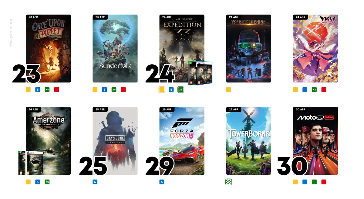 cayeromero's tweet photo. 🐊🪖🧙���️
Calendario de videojuegos 
ABRIL 2025  
#Steam #PlayStation #Xbox #Nintendo https://t.co/C29JYQ28qS
