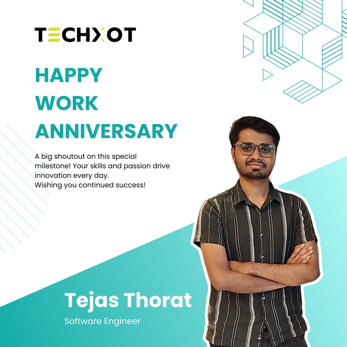 Big cheers to <a href="/tejas_thorat219/">T T</a> on his #TechXot Work Anniversary! 🎉

Your dedication &amp; positivity make a real impact. Grateful to have you on this journey!

Here’s to more milestones ahead! 🎊

#WorkAnniversary #TeamTechXot #Nashik