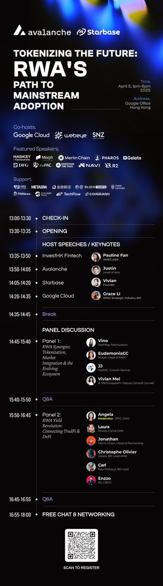 🎉🎉We’re excited to be invited to the RWA event on April 5th in Central, Hong Kong, where we’ll join industry experts, blockchain investors, and leading projects to discuss the future and opportunities of RWA. 
🎊🎊Looking forward to seeing you in Hongkong this April！ 🙋#RWA