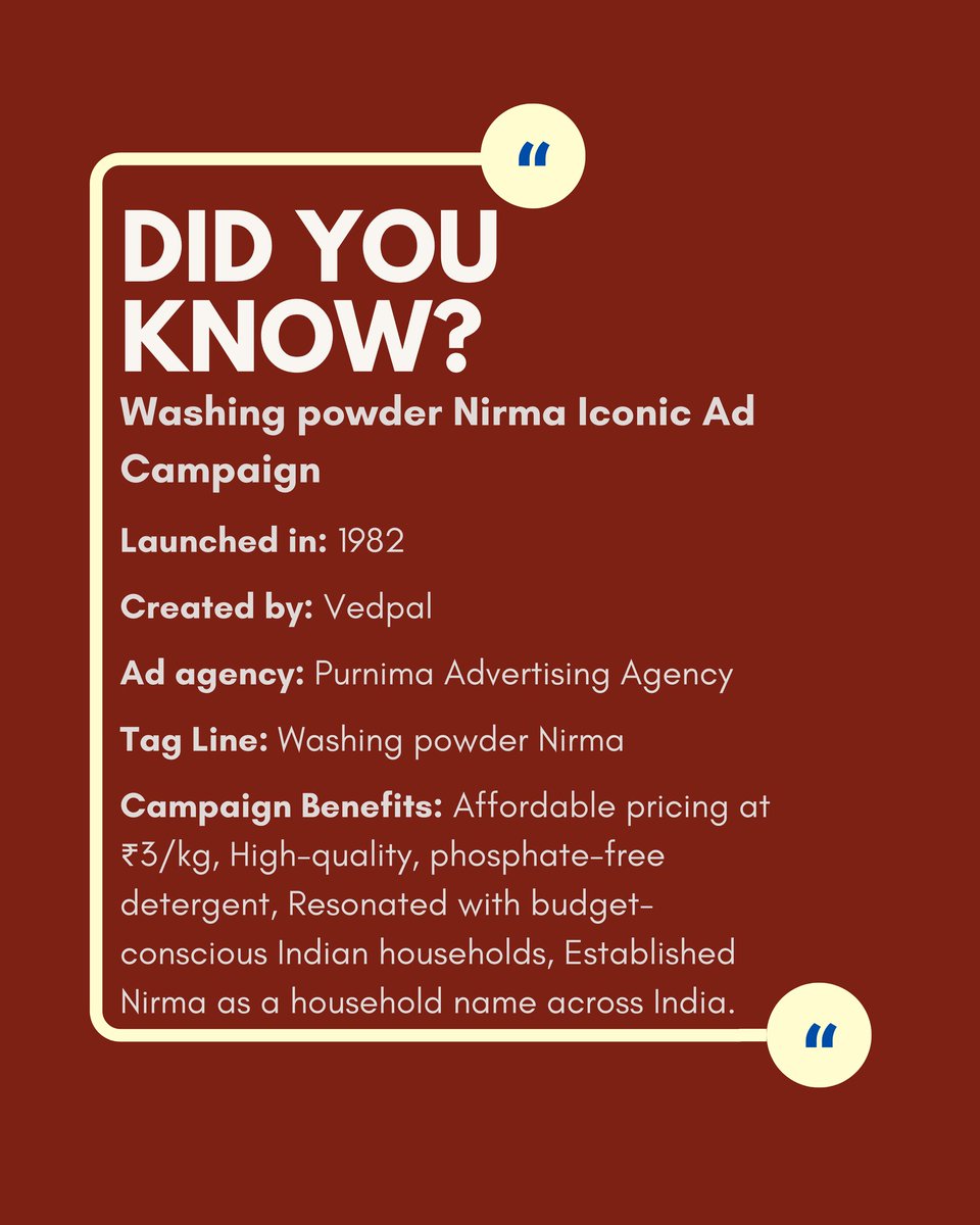StringMediaByte's tweet photo. In the 90s, brands didn’t just sell products—they created legacies! 🏆 The Nirma ad campaign, launched in 1982, became a household name thanks to its catchy jingle and smart pricing. Want to know how brands won the market back then? Follow us for more! 🧼✨
#MarketingLegends https://t.co/U3H5hSvdve