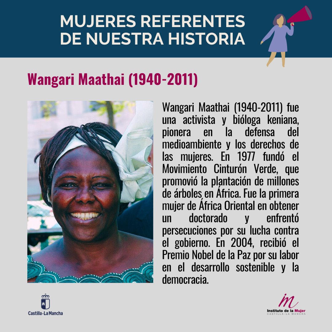 📆🟣#mujeresreferentes Tal día como hoy, 1 de abril, en 1940, nacía Wangari Maathai, la mujer que sembró esperanza en África🌍🌱 Fue la primera africana en ganar el Premio Nobel de la Paz y dedicó su vida a la reforestación y los derechos humanos, principalmente de las mujeres.
