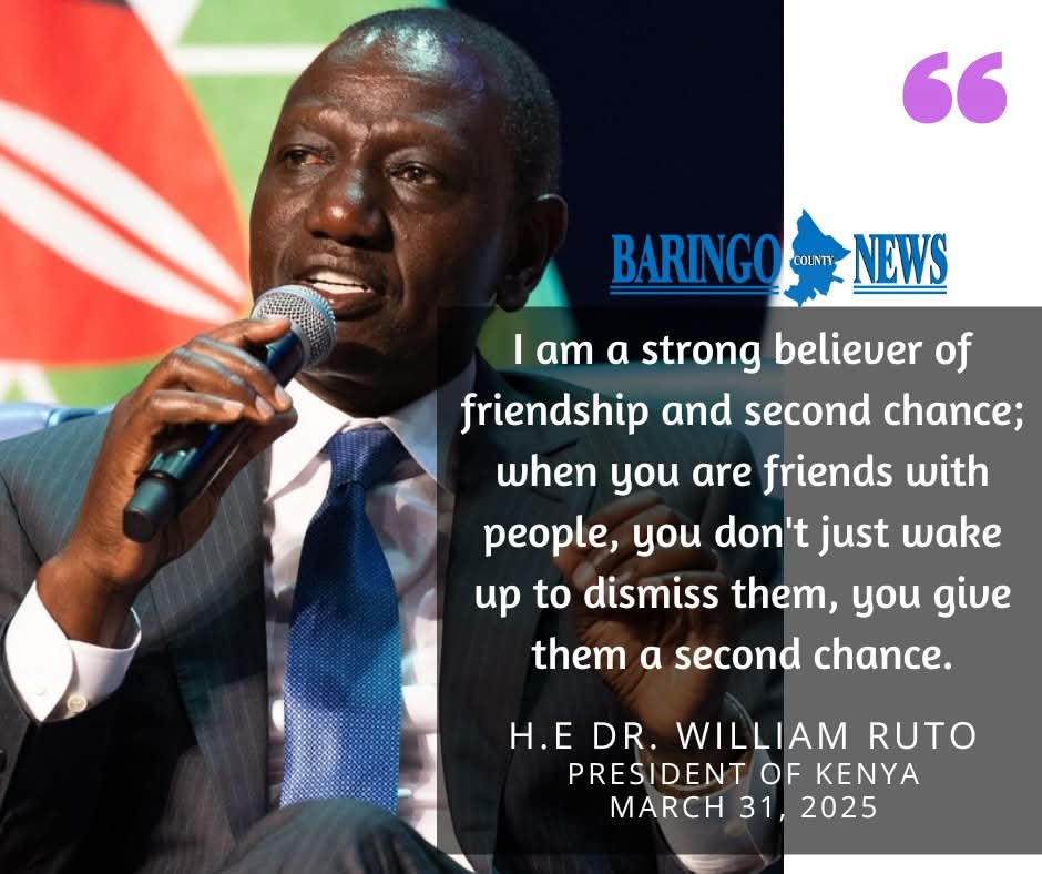 PRESIDENT William Ruto: I am a strong believer of friendship and second chance; when you are friends with people, you don't just wake up to dismiss them, you give them a second chance.

The President said this during the media engagement with journalists in Sagana, Nyeri County.
