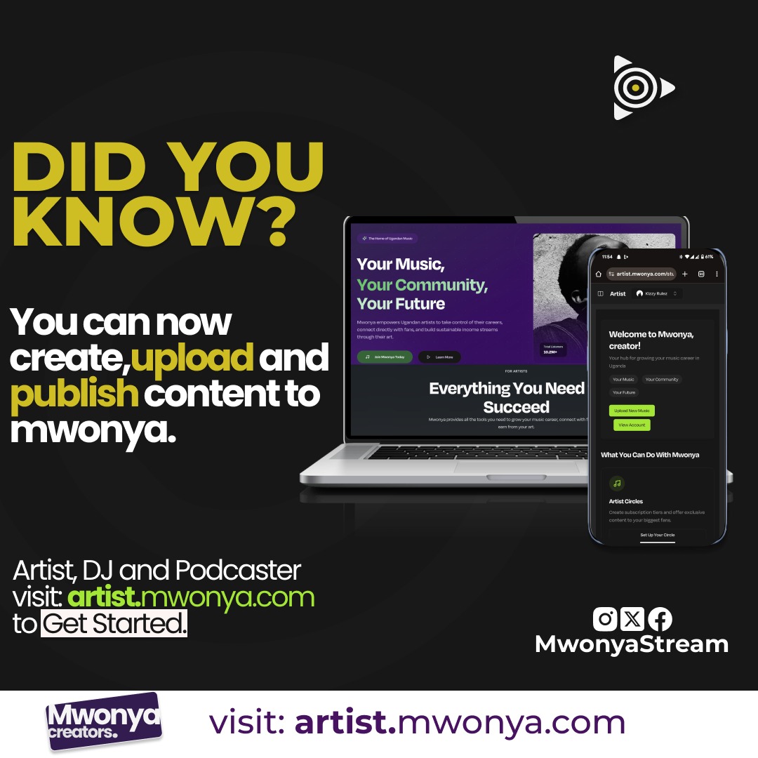 Hey DJ, Artist,Radio and podcaster 
Visit artist.mwonya.com to get your content onto mwonya.