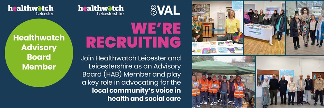 Healthwatch Leicester and Leicestershire (@healthwatchleic) on Twitter photo ✋Are you interested in making a difference in local health & care services?
We welcome you to invite our Advisory Board.
Please contact us for an informal conversation or for a recruitment pack
➡ enquiries@healthwatchll.com/call 0116 257 4999.
#Leicester
#Leicestershire ✋Are you interested in making a difference in local health & care services?
We welcome you to invite our Advisory Board.
Please contact us for an informal conversation or for a recruitment pack
➡ enquiries@healthwatchll.com/call 0116 257 4999.
#Leicester
#Leicestershire