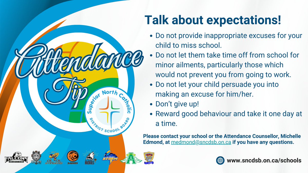 𝗔𝘁𝘁𝗲𝗻𝗱𝗮𝗻𝗰𝗲 𝗧𝗶𝗽 𝗧𝘂𝗲𝘀𝗱𝗮𝘆! Building good attendance habits takes time &amp; consistency. Encourage your child to go to school regularly by setting clear expectations and reinforcing the importance of being present each day.