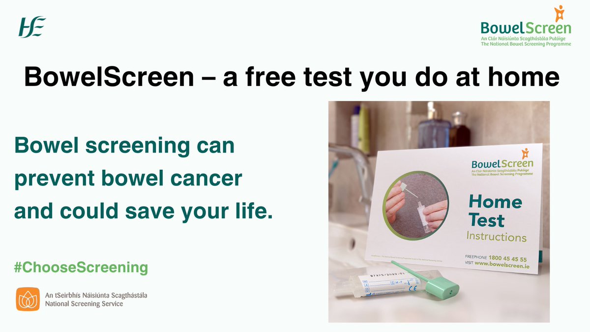 Dr Colm Henry, CCO HSE Ireland (@ccohse) on Twitter photo Bowel screening is a free, quick test you do at home. Just one test can help reduce the risk of developing bowel cancer over your lifetime.
If you’re aged 59 to 70, find out more about #BowelScreen at hse.ie/bowelscreen
#ChooseScreening #BowelCancerAwarenessMonth <a href="/NSShse/">National Screening Service</a> Bowel screening is a free, quick test you do at home. Just one test can help reduce the risk of developing bowel cancer over your lifetime.
If you’re aged 59 to 70, find out more about #BowelScreen at hse.ie/bowelscreen
#ChooseScreening #BowelCancerAwarenessMonth <a href="/NSShse/">National Screening Service</a>