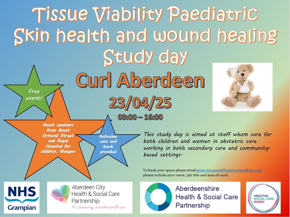 NHS Grampian (@nhsgrampian) on Twitter photo Tissue Viability Paediatric Skin Health and Wound Healing Study Day
📅 Date: 23 April 2025
🕘 Time: 9am - 4pm
📍 Location: Curl Aberdeen
📧 gram.tissueviabilityeducation@nhs.scot Tissue Viability Paediatric Skin Health and Wound Healing Study Day
📅 Date: 23 April 2025
🕘 Time: 9am - 4pm
📍 Location: Curl Aberdeen
📧 gram.tissueviabilityeducation@nhs.scot