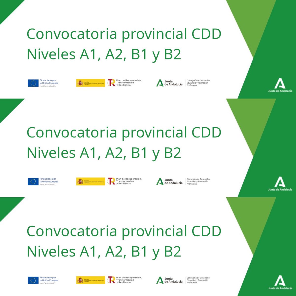 Cursos de CDD Niveles A1-A2-B1-B2

    • CDD NIVEL A1 (251811GE154)
    • COMPETENCIA DIGITAL DOCENTE NIVEL A2 (259914QPF426)
    • COMPETENCIA DIGITAL DOCENTE NIVEL B1 (251813WPF432)
    • COMPETENCIA DIGITAL DOCENTE NIVEL B2 (251812KPF429)

Fin del plazo: 09/04/25