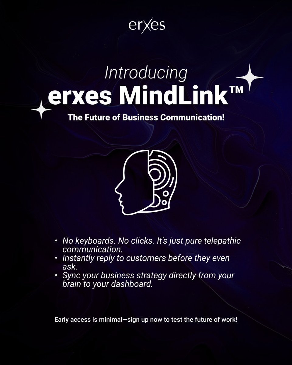 Tired of typing emails or responding to customer inquiries? With our latest AI breakthrough, erxes MindLink™, you can now run your business with just your thoughts. 

Sign up now 👉 erxes.io

#erxes #XOS #opensource #AI #FutureOfWork #AprilFools