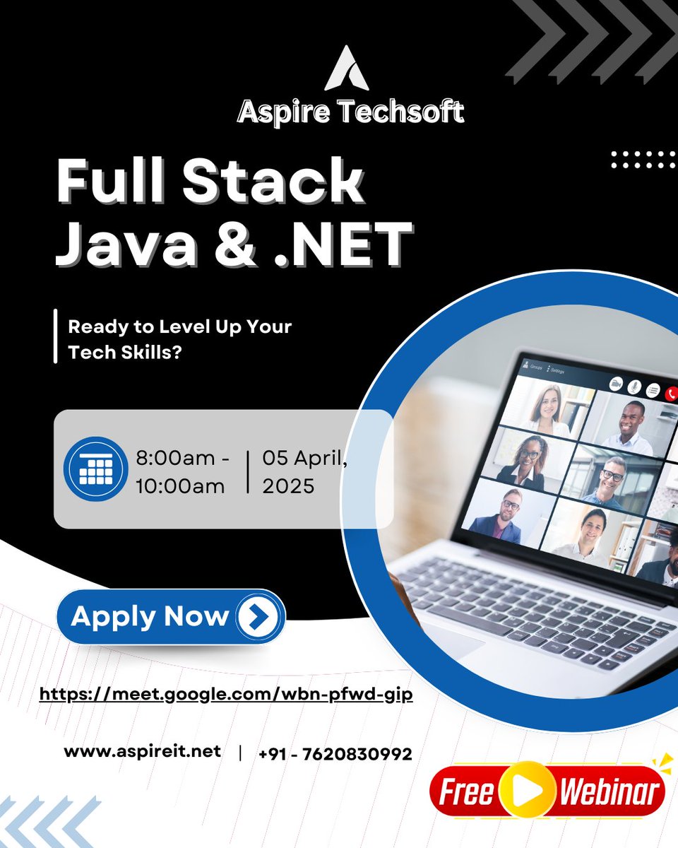 aspiretech123's tweet photo. 🔴 Join a Free Webinar on Full Stack Java &amp; DOT NET 🔴

✍️ Registration Link: 🔗 https://t.co/ZePnSoVsH1 🔗

👉Online Webinar Details:
Date: 5th April 2025

📞Contact us: +91 – 7620830992

#Webinar #FullStackDevelopment #Java #DotNet #TechCareers #aspiretechsoft #LearnToCode https://t.co/b8nWPVXRC6