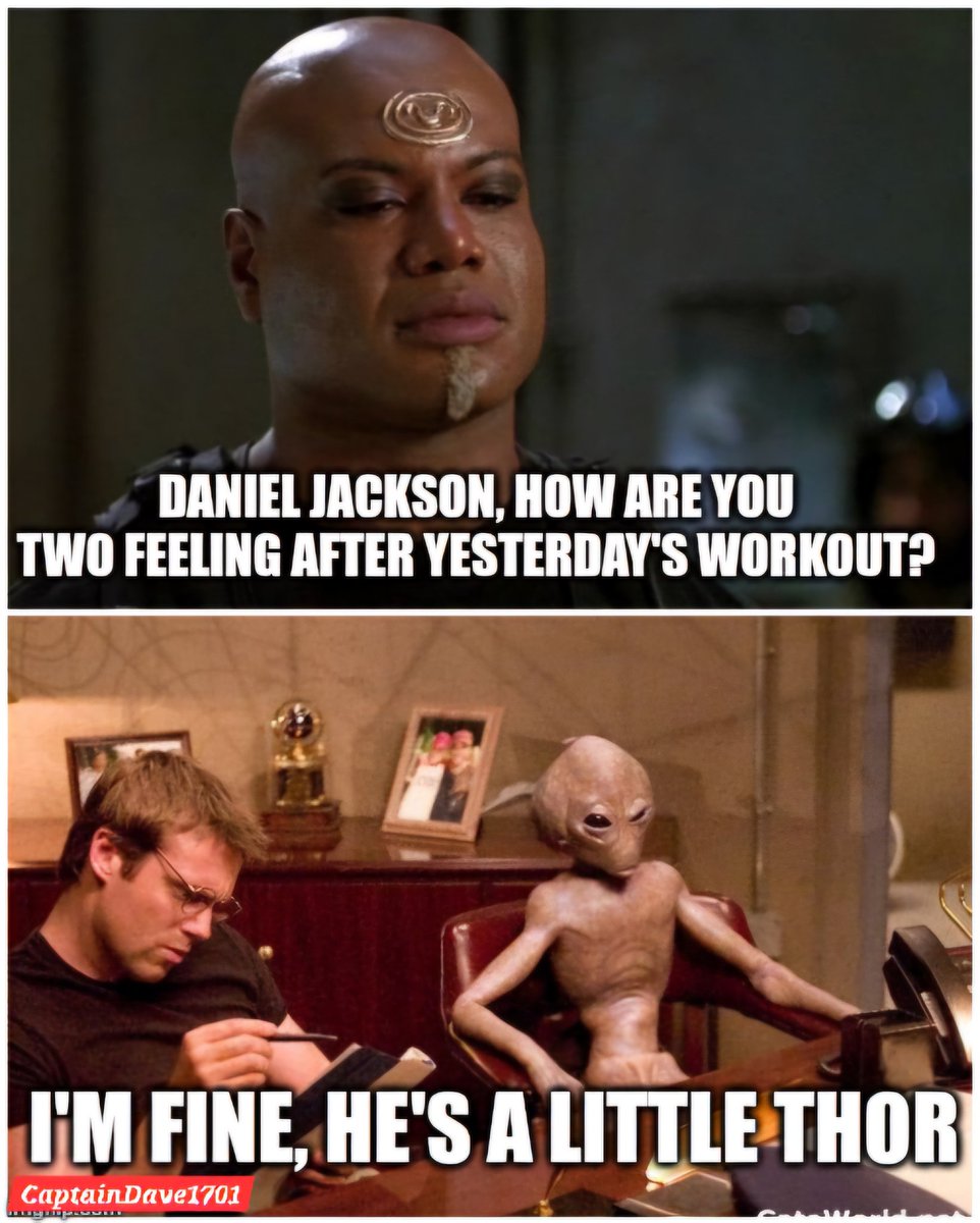 trekker21's tweet photo. #Stargate #StargateSG1 #Tealc #DanielJackson #Thor #Asgard #SG1 #SGC #SG1 #GateRoom #CheyenneMountain  #Geek #SyFy #StargateMeme #Humor https://t.co/KpZIVpE7W6