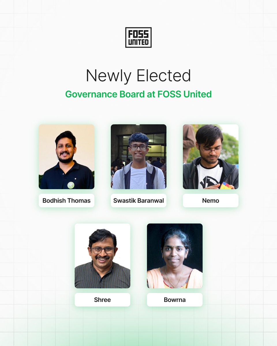 FOSSUnited's tweet photo. Meet the first elected Governance Board of @FOSSUnited :)

🥁🥁🥁 https://t.co/Dd5BeEI0qV