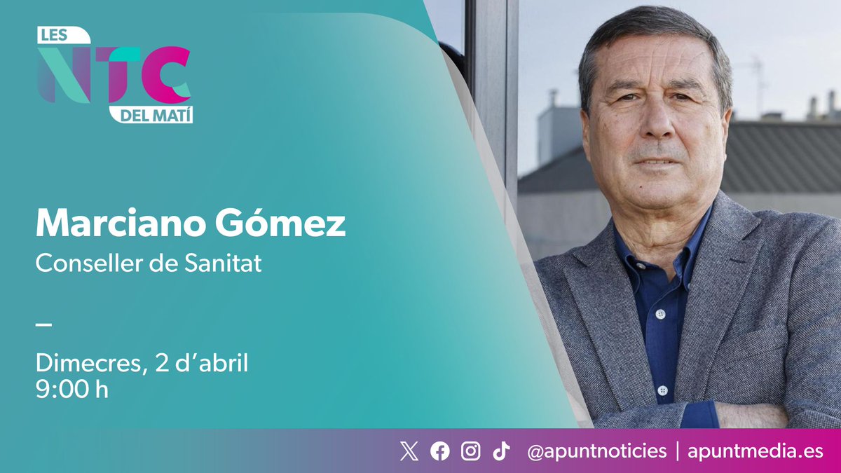 📡Dimecres entrevistarem el conseller de Sanitat [<a href="/GVAsanitat/">GVA Sanitat</a>], Marciano Gómez. 

🗣️Amb <a href="/adolfbeltran/">Adolf Beltran Català</a> i <a href="/silvia_zarza/">Silvia Zarza</a> en la tertúlia.

⏰09:00 h
📻web.apunt.es/RàdioEnDirecte
📺web.apunt.es/DirecteTV